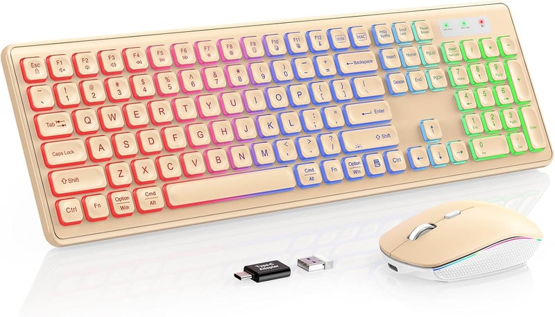 Trueque Wireless Keyboard and Mouse Combo, RGB Backlit, Rechargeable & Light Up Letters, Full-Size, Soft Typing, Sleep Mode, 2.4GHz Quiet Keyboard Set for Mac, Windows, Laptop, PC, (Warm Sand) - Image 1